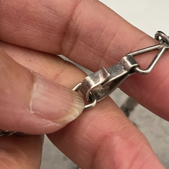 Vintage Mexico GC80 Sterling Silver Pink Mother of Pearl Stations Necklace 19" - Picture 8 of 10